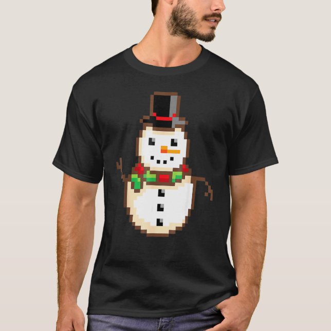 Svänga 8-bitars pixel i Snögubbe Julafton Retro T Shirt (Framsida)