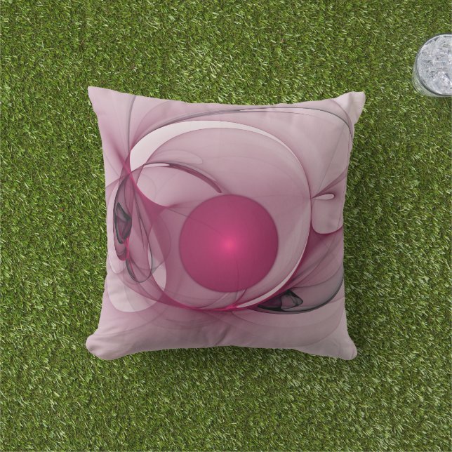 Svängande Fraktal, Modern Abstrakt Bär Rosa Konst Kudde (Gräs)