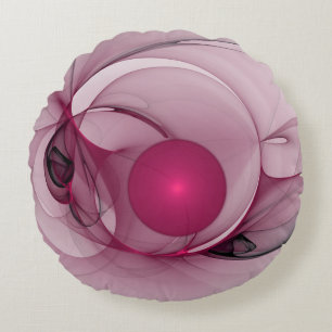 Svängande Fraktal, Modern Abstrakt Bär Rosa Konst Rund Kudde
