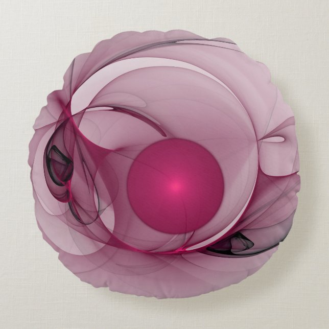 Svängande Fraktal, Modern Abstrakt Bär Rosa Konst Rund Kudde (Framsidan)