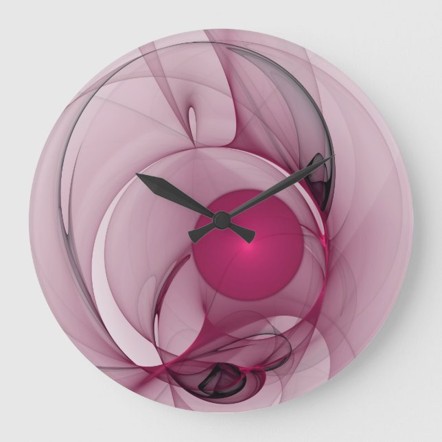 Svängande Fraktal, Modern Abstrakt Bär Rosa Konst Stor Klocka (Framsida)