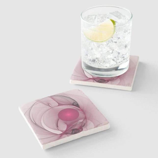 Svängande Fraktal, Modern Abstrakt Bärpink Konst Stenunderlägg (Sidan)