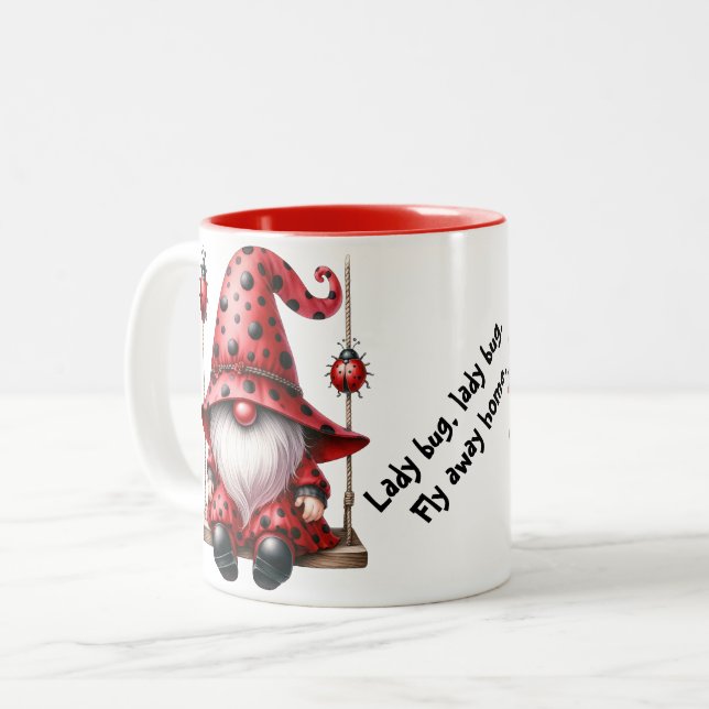 Svängande Nyckelpigor Tomte Keramik Mugg (Framsida vänster)