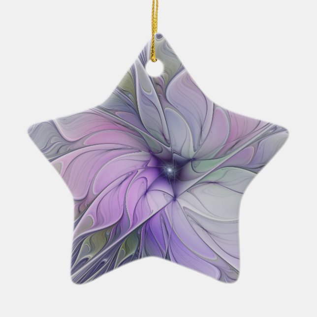 Svängig modern abstrakt fraktal konst blomma julgransprydnad keramik (Framsidan)