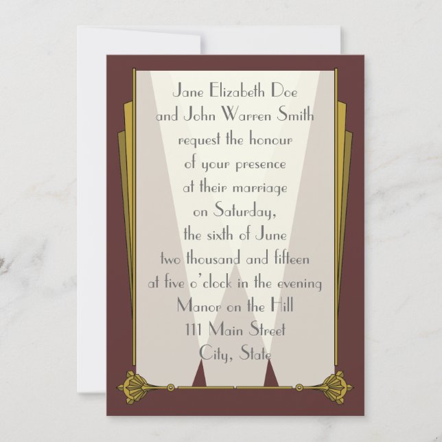 Svanky Art Deco in Red Wedding bjudande Inbjudningar (Framsida)