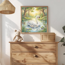 Svanmamma och svanungar Nursery Poster