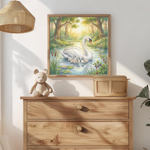 Svanmamma och svanungar Nursery Poster
