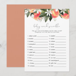 SVANNAH Peach Baby Ord Scramble Baby Shower Game Inbjudningar