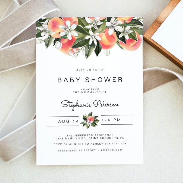 SVANNAH Watercolor Peach Baby Shower-inbjudan Inbjudningar (Skapare uppladdad)