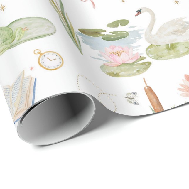 Svanpaddor damm fantasifull kaveldun presentpapper (Rullad Hörn)