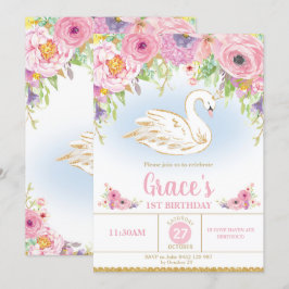 SvanPrincess Födelsedag Inbjudan Blommigt Flicka