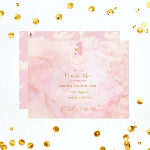 Svanprinsessa Rosa & Guld Watercolor 1-årsdag