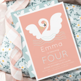 Svanprinsessa Rosa Modern Flickas Födelsedag Inbjudningar