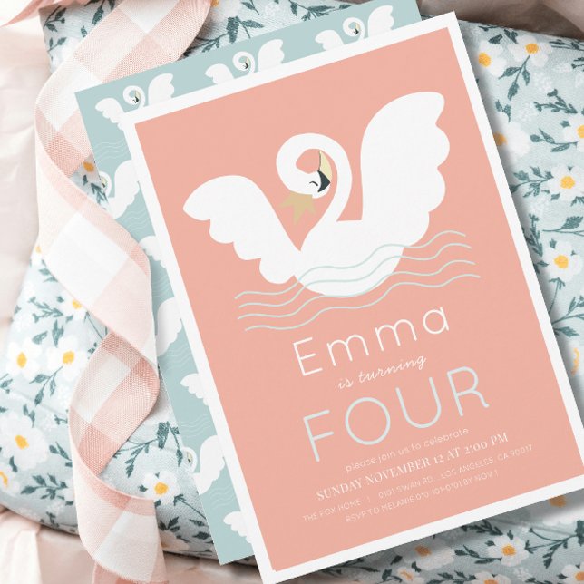 Svanprinsessa Rosa Modern Flickas Födelsedag Inbjudningar (Skapare uppladdad)