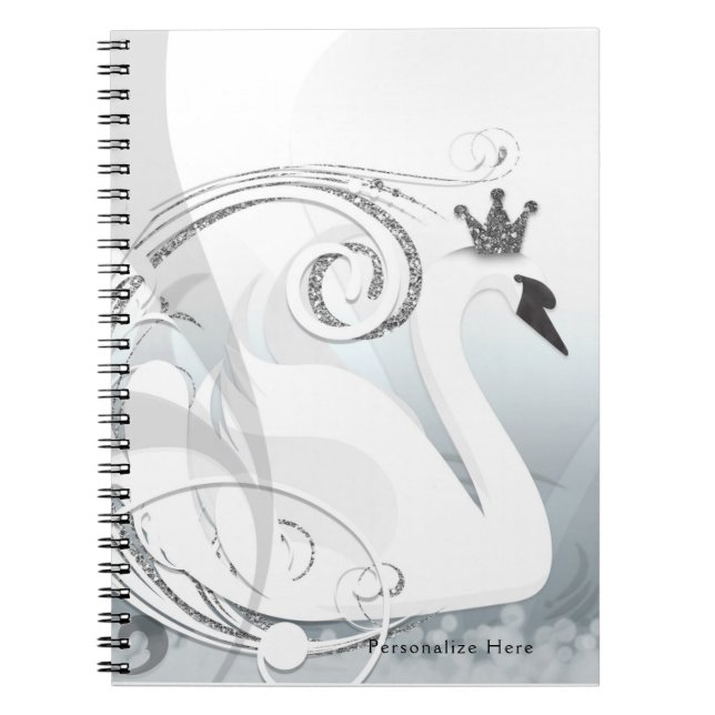 Svanprinsessa Silver & Vit Elegant Anpassad Anteckningsbok Med Spiral (Framsidan)