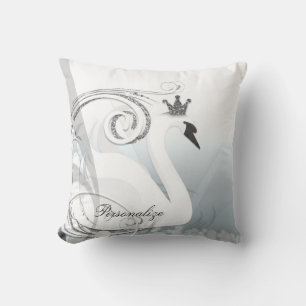 Svanprinsessa Silver & Vit Elegant Anpassad Chic Kudde