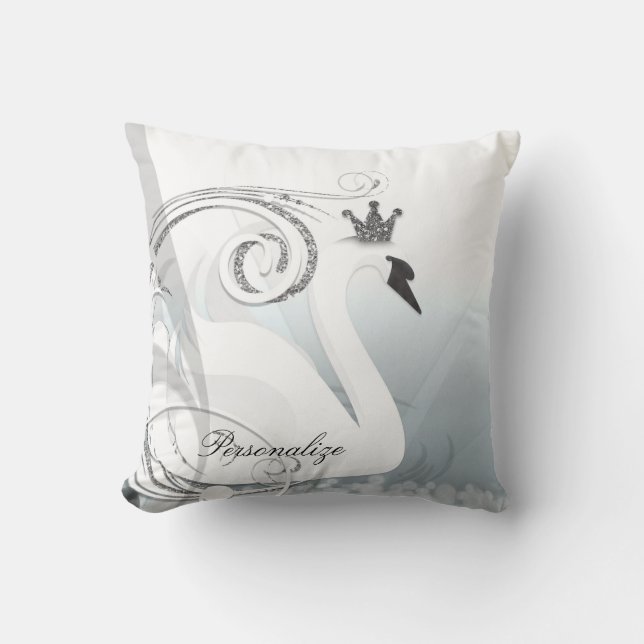 Svanprinsessa Silver & Vit Elegant Anpassad Chic Kudde (Framsida)