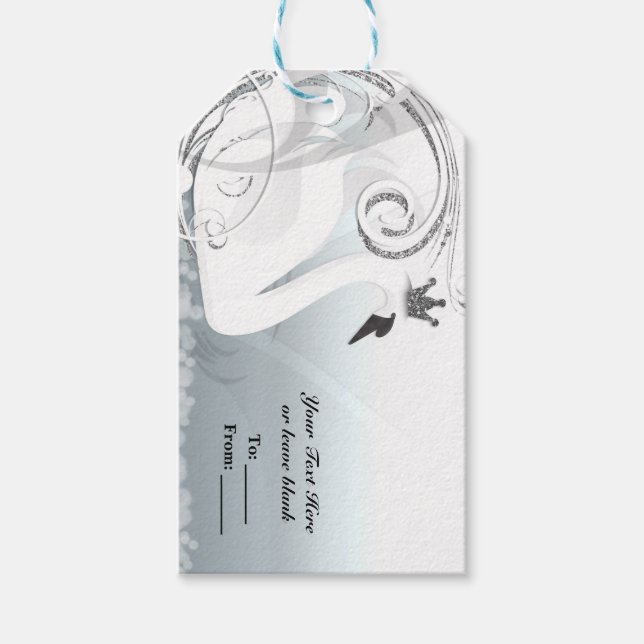 Svanprinsessa Silver & Vit Elegant Anpassad Fest Presentetikett (Framsidan)