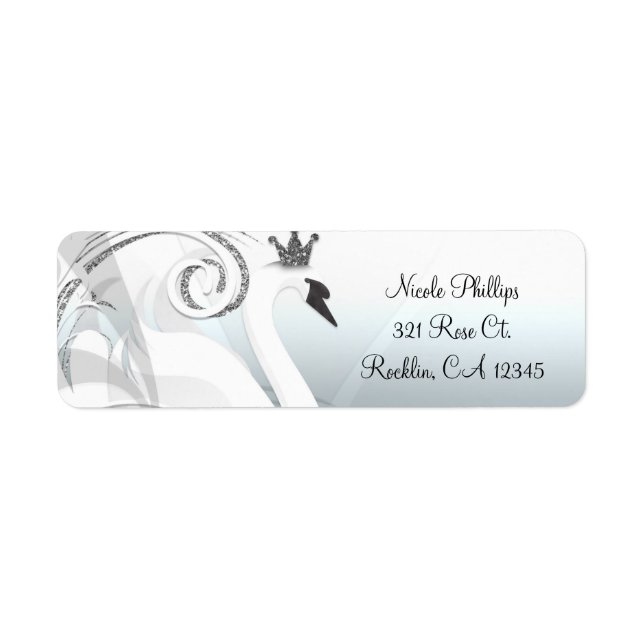 Svanprinsessa Silver & Vit Elegant Inbjudan Returadress Etikett (Framsidan)