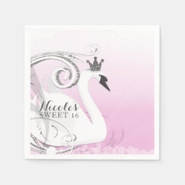 Svanprinsessa Silver Vit Rosa Bebisdopp Favor Pappersservett