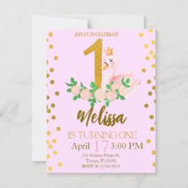 Svanprinsessan Ettårs Födelsedagsinbjudan Vykort