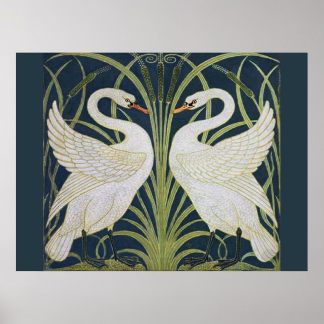 Svans Art Nouveau Två svanar  Poster (Framsidan)
