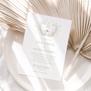 Svans Floral Monogram Krönings Bröllop Inbjudningar