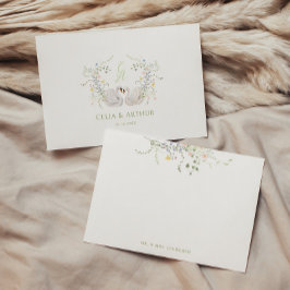 Svans Floral Monogram Krönings Bröllop Tack Kort