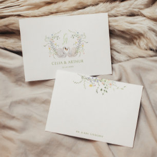 Svans Floral Monogram Krönings Bröllop Tack Kort