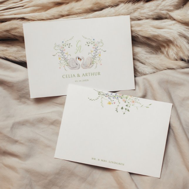 Svans Floral Monogram Krönings Bröllop Tack Kort (Skapare uppladdad)