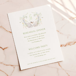 Svans Floral Monogram Kröningsövningsmiddag Inbjudningar