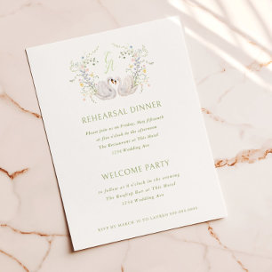 Svans Floral Monogram Kröningsövningsmiddag Inbjudningar
