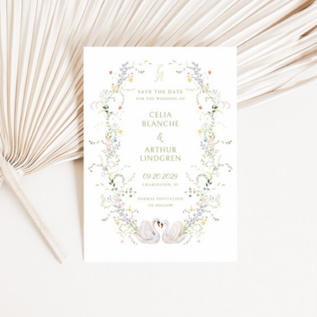 Svans Floral Ram Monogram Bröllop  Spara Datumet (Skapare uppladdad)