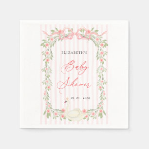 Svansvitt Rosa Band Floral Baby Shower Pappersservett