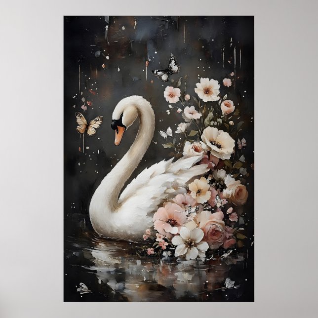 Svantryck i humörblomma, Svanporträtt Väggtryck Poster (Framsidan)