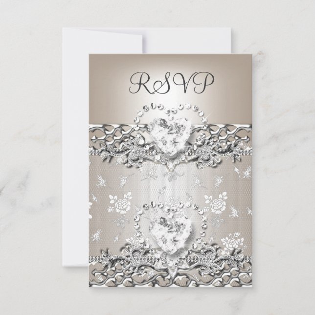 Svar Elegant Bröllop Silver Kräm Diamant Hjärt (Framsida)