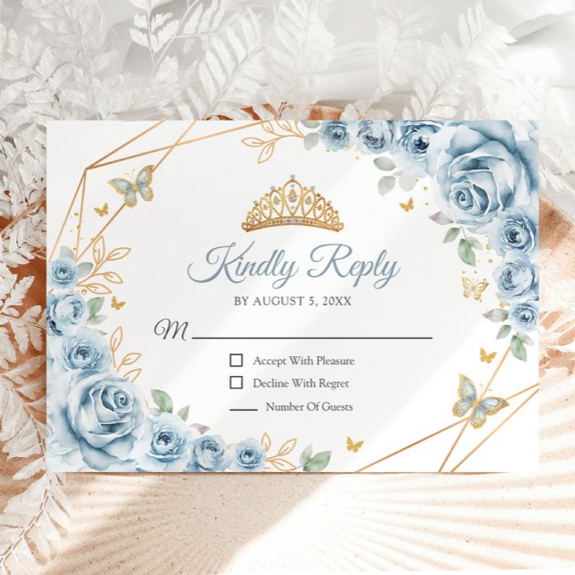 Svar från Quinceanera på baby blue Guld Blommigt (Skapare uppladdad)