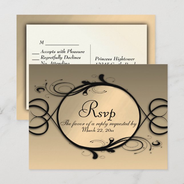 Svar med menyval för Sagoguld  Inbjudan Vykort (Fram/baksida)