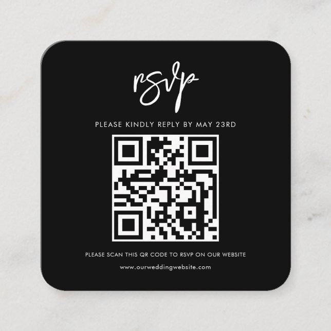 Svar med modern svart QR-kod för RSVP Tilläggskort (Framsida)
