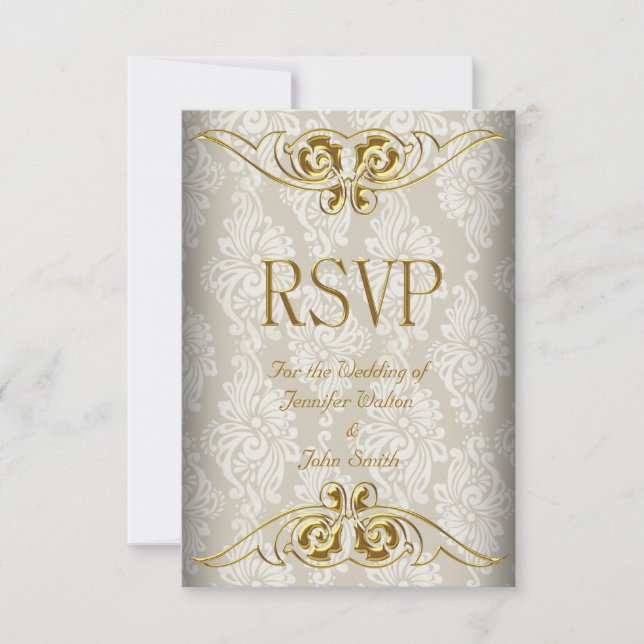 Svar på bröllop RSVP Beige Guld Damaskus (Framsida)