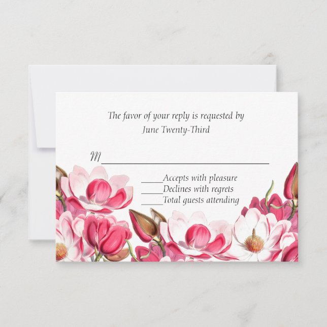 Svar på bröllop RSVP med Södra Rosa Magnolior (Framsida)
