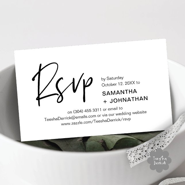 Svar på bröllop RSVP Modern minimalistisk middagsi Tilläggskort (Kindly RSVP Modern Minimalist Wedding Dinner Invites Reminder Enclosed Card Phone Email Black White)
