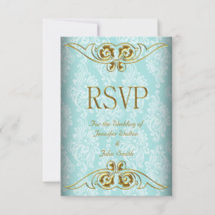 Svar på bröllop RSVP Tealblå Guld Damaskus