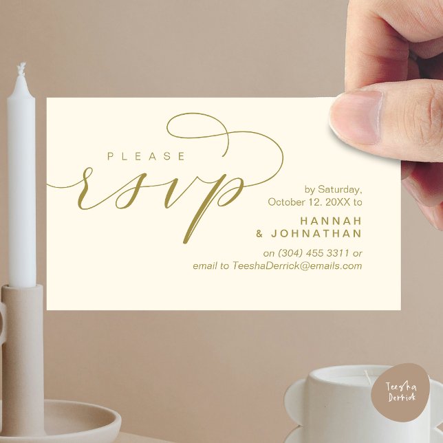 Svar på bröllop via telefon eller e-post tilläggskort (Wedding Invitation RSVP Respond via Phone or email Online Enclosure Card, Yellow Gold)