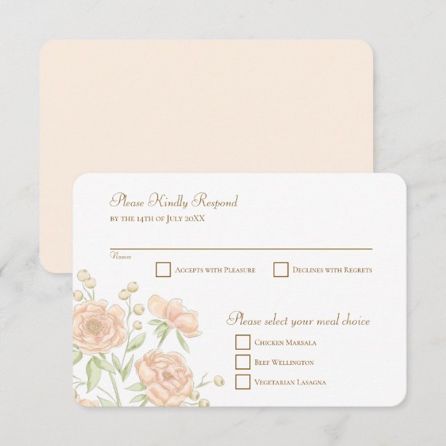 Svar på bröllopsinbjudan för Peach Rose Inbjudningar (Fram/baksida)