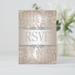 Svar på inbjudan Elegant Damask Kräm Silver Blommi