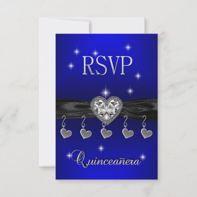 Svar på inbjudan Quinceanera 15:e Royalblå Svart (Framsida)