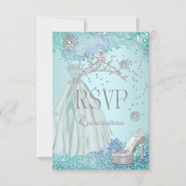 Svar på inbjudan Quinceanera Mjuk Teal Tiara Klänn (Framsida)