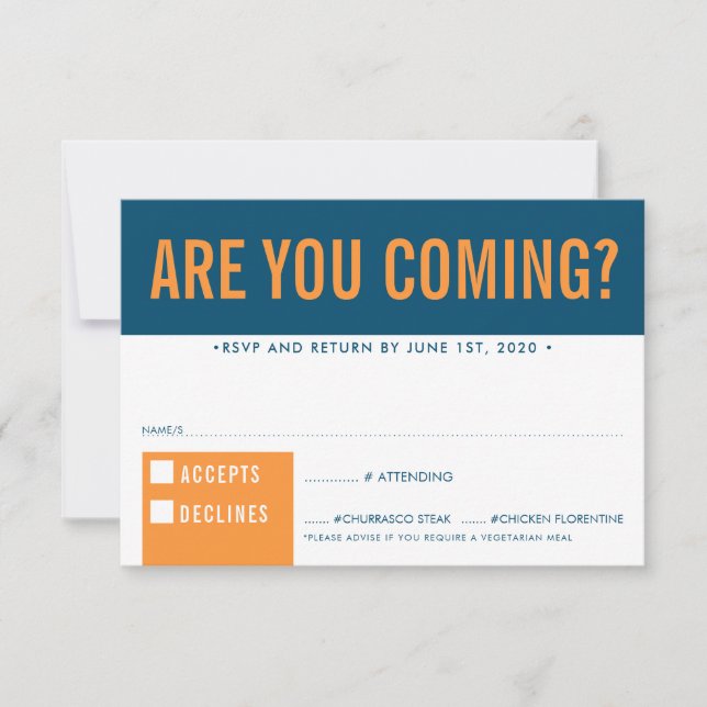 SVAR PÅ INBJUDAN rolig fet block mörkblå orange (Framsida)