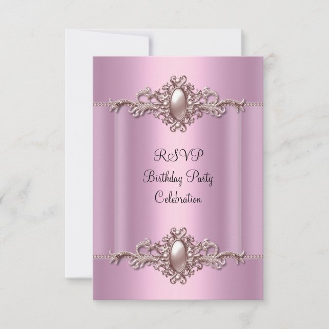 Svar På Inbjudan Rosa Elegant Födelsedagsfest Pärl (Framsida)